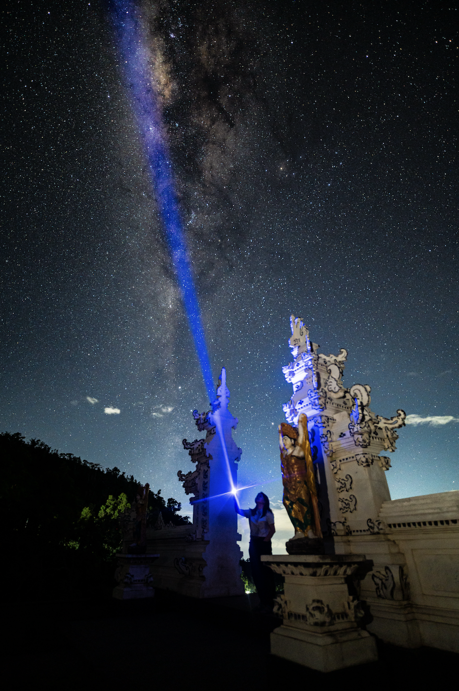 Milky Way rising over a Balinese temple gate at Kintamani